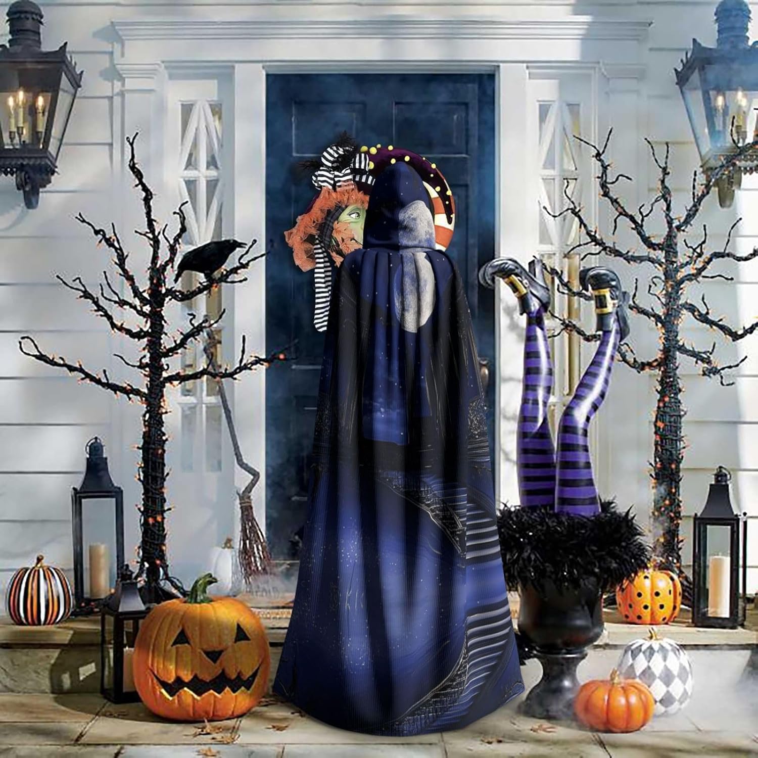 Blue Moonlight Mansion Room Unique Darkness Poncho Shawl - Customizable Wearable Blanket for Women, Perfect Halloween Costume Accessory, Knight, Akatsuki, and More