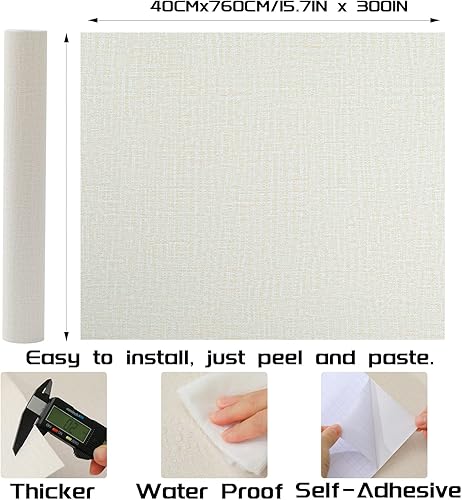 Miniatura 2 de Papel tapiz autoadhesivo de tela de hierba beige, 15.7 x 300 pulgadas, papel tapiz autoadhesivo para despegar y pegar, fácil de pegar, papel de