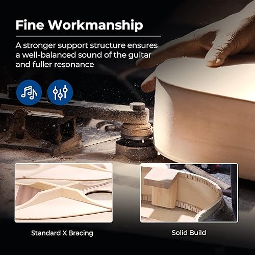 Miniatura 3 de Vangoa Guitarra acústica, kit de guitarra acústica de tamaño completo de 41 pulgadas con funda acolchada, afinador, correa, púas, cejilla, cuerdas