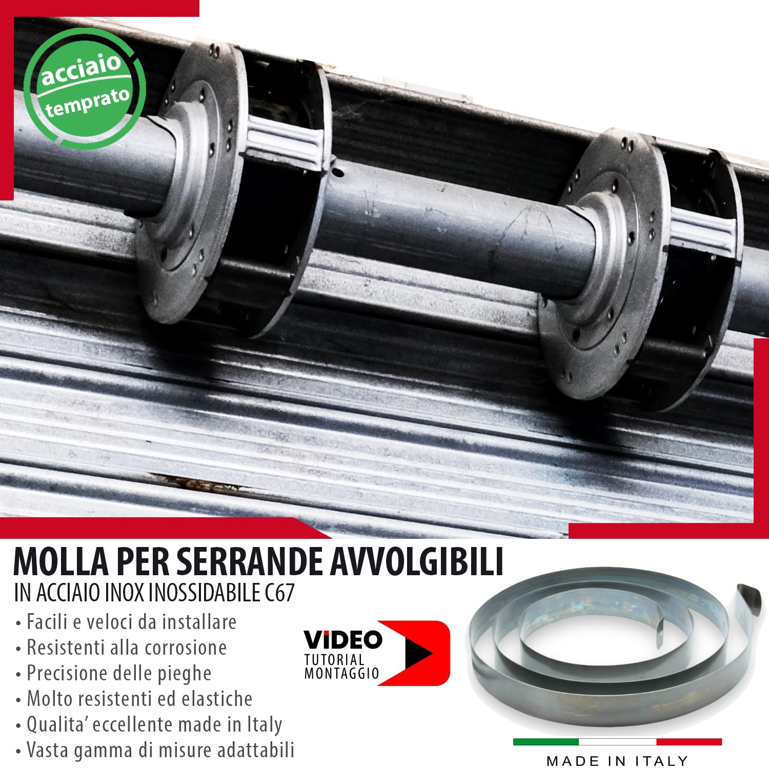 Molla per Serranda Avvolgibile in Acciaio Temprato C67 - Molle per Serrande Saracinesca Garage di alta qualità in varie misure (55x1.2mm L350cm)