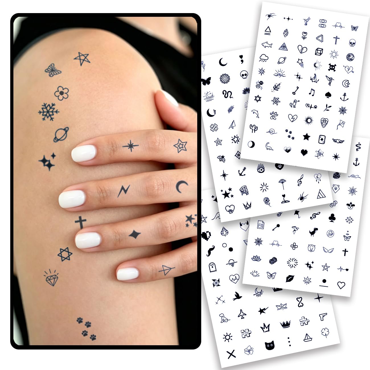 CHARLENT Mini Semi-permanente Tattoos Erwachsene, realistisch | 2 Wochen haltbare kleine Fake Tattoos für Frauen und Männer, wasserfeste Mini Body Art, verblassen natürlich