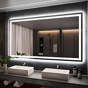 ISKM LED Mirror for Bathroom Lighted Vanity Mirror for Wall Front Lights + Backlit LED Bathroom Mirror Anti-Fog Tempered Glass ETL Listed (Front and Backlit, 72'' x 40'')