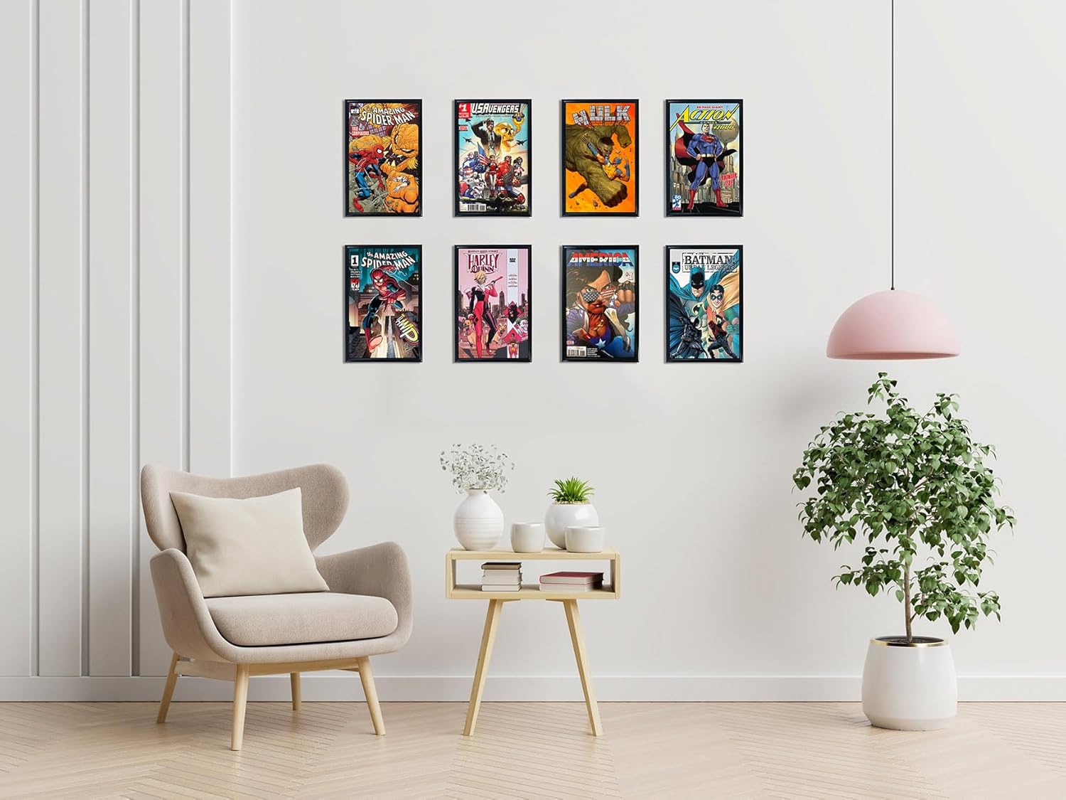 Comic Book Frame, 8 Pack, Ultraviolet UV Protection, Fits Current Comics up to 6 3/4" x 10 1/4", Wall or Tabletop Display,Spring Clips for Thicker Comics as Well (Black, 8)