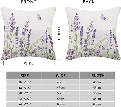 Miniatura 7 de Juego de 2 fundas de almohada de primavera lavanda de 18 x 18 pulgadas, fundas de almohada de flores moradas, decoraciones florales de acuarela de