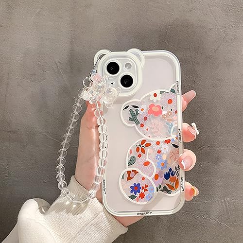 Miniatura 3 de NITITOP Funda compatible con iPhone 13 con patrón de carcasa de cadena con bonito lazo de corazón, pulsera para mujeres y niñas, funda protectora de