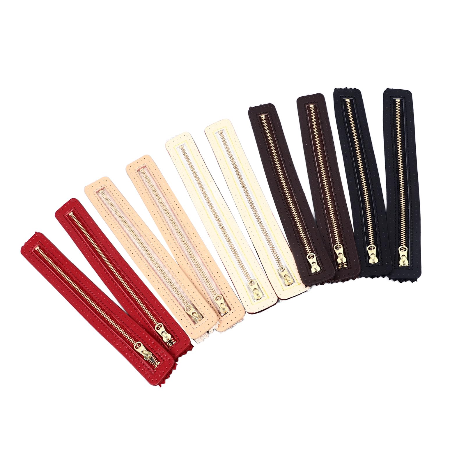 10 piezas de cremallera de cuero para manualidades, cremallera de cuero de vaca auténtico para bolsos, accesorio de costura artesanal con dientes metálicos, colores surtidos para