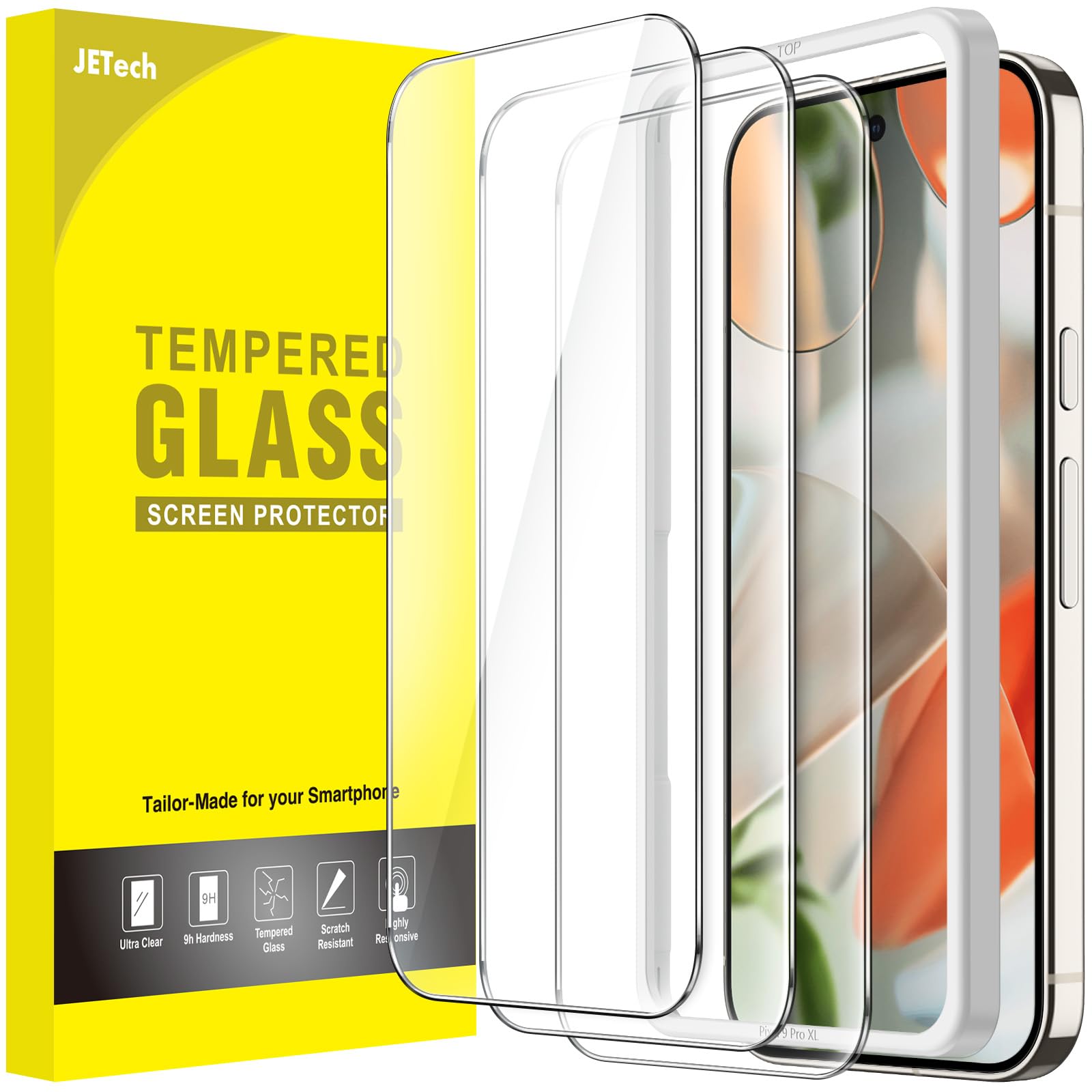 Screen Protector for Google Pixel 10 Pro XL/Pixel 9 Pro XL, Tempered Glass Film with Easy Installation Tool, Fingerprint Compatible, HD Clear, 3-Pack