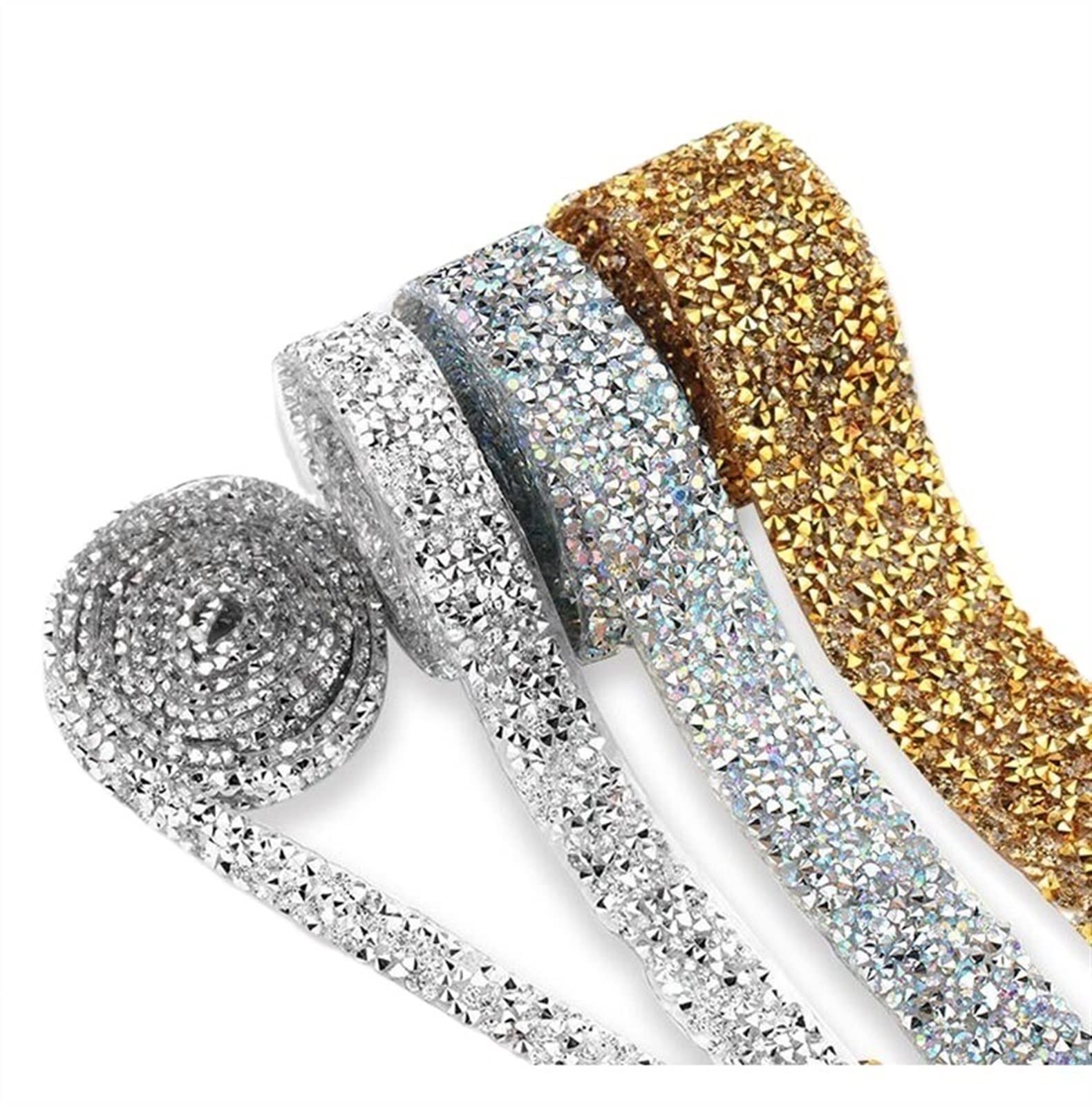 ACiyD Mehrzweck-1-Yard-Nähborte mit Kristallmotiv, Strassband-Applikatorband mit Strasssteinen zum Aufbügeln von Applikationen zum Basteln von Geschenkverpackungen (Color : 1cm-Gold) (1cm)