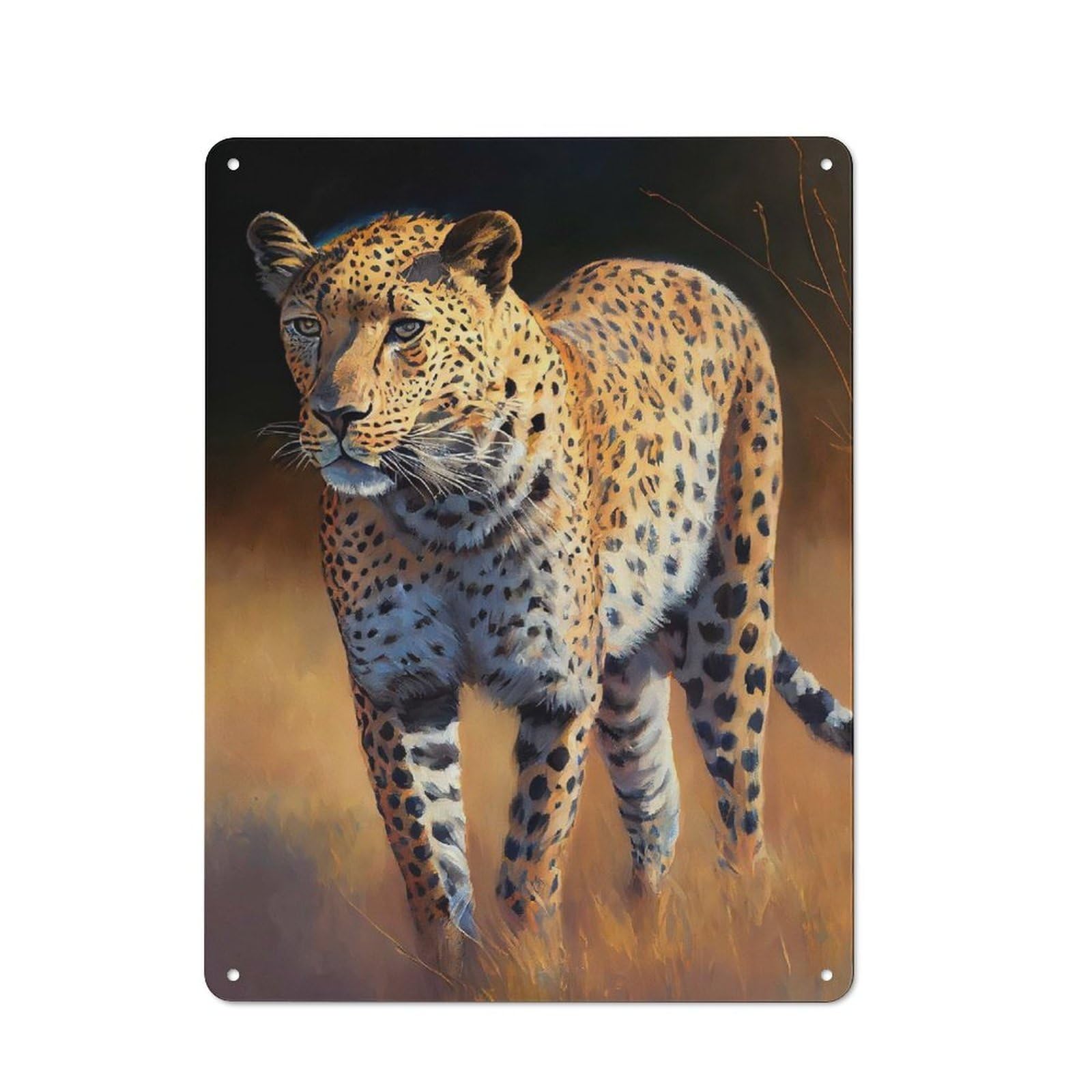 Junmoney Savanna Leopard Oil Paint Smart Office Metal Sign 40X30cm, Study Room Decor For Home Office, Reading Corner Or Bedroom