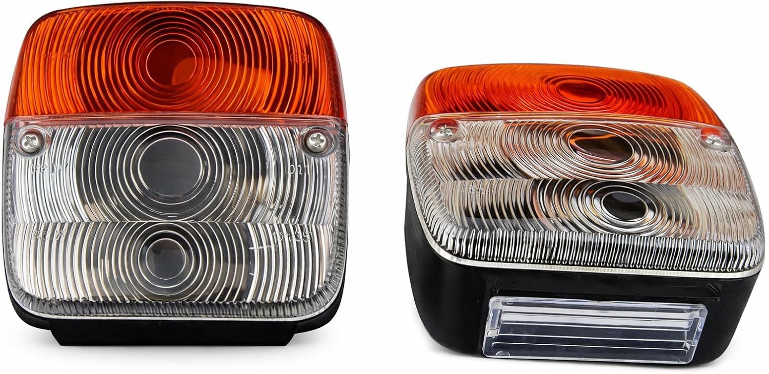Coppia di luci anteriori per trattore, 12 Volt, per trattore Deutz Fahr, trattore Massey Ferguson, trattore Fiat, luci per trattore ambra (ambra/trasparente) (12 Volt)