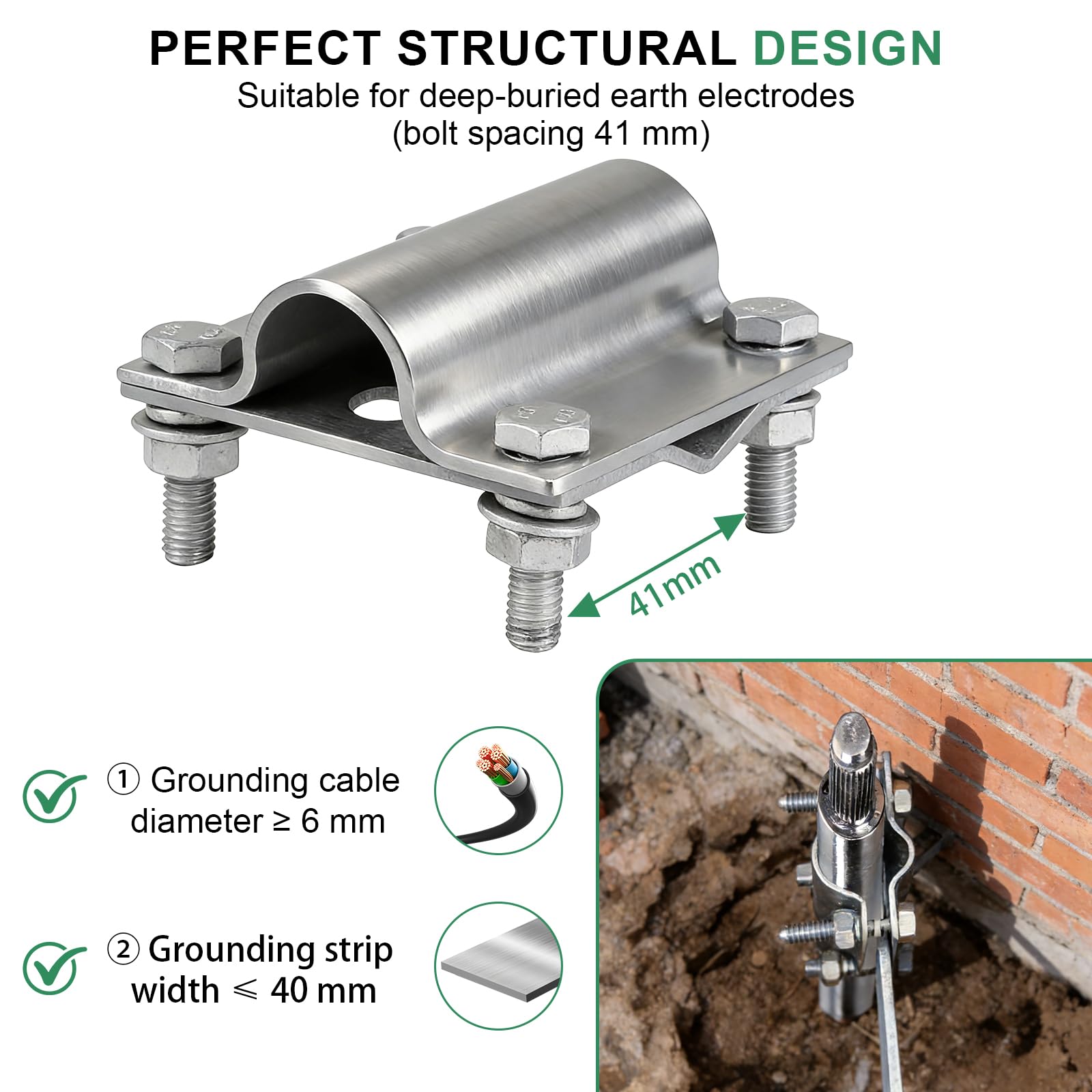Juego Puesta a Tierra V4A, 3 Piezas Barra de Puesta a Tierra 1m Ø20 mm con Ductor y Terminal, para Instalaciones Fotovoltaicas, Protección Contra Rayos e Instalación Eléctrica