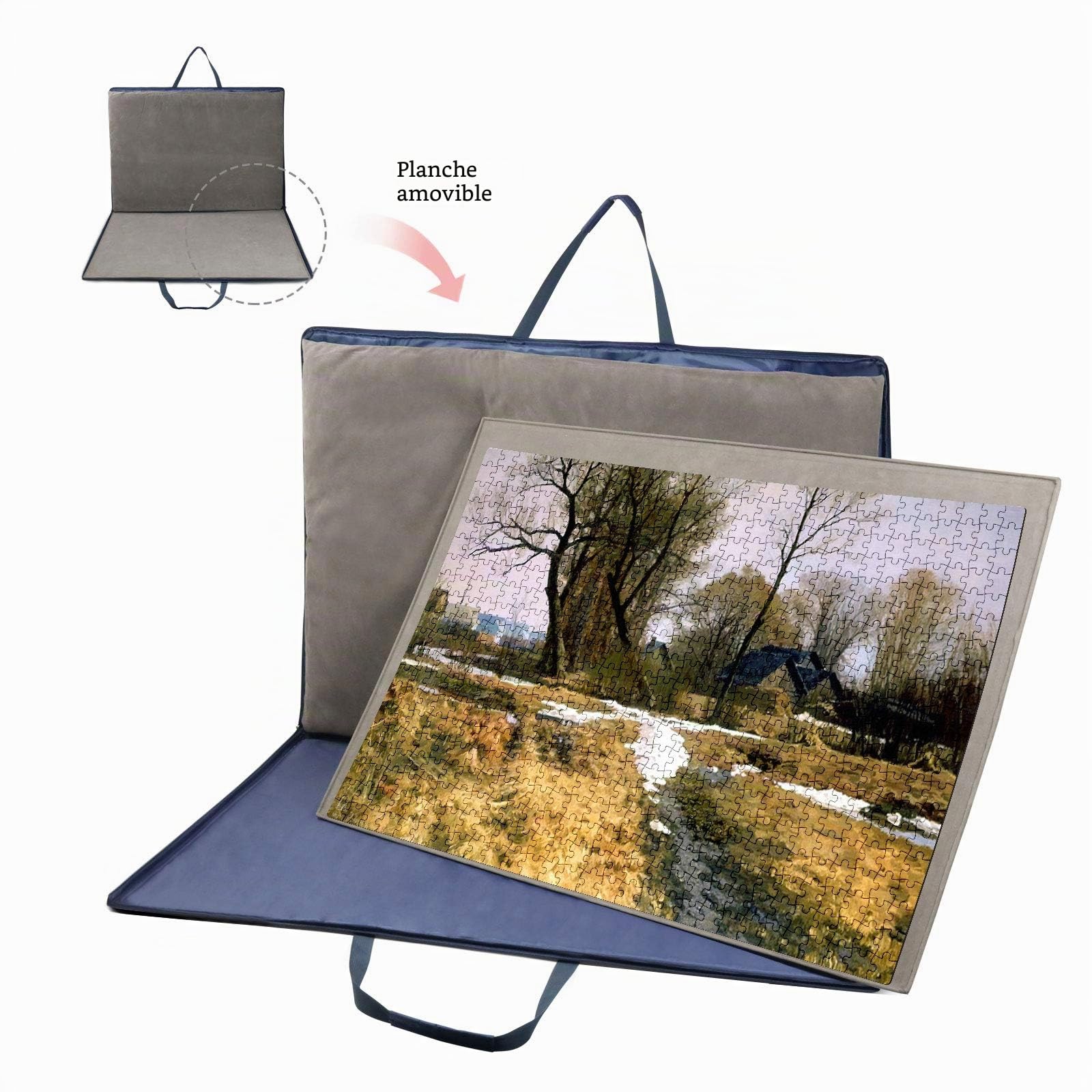 LAVIEVERT Oxford Puzzle en tissu avec étui, rangement de puzzle portable jusqu'à 1 500 pièces, bleu
