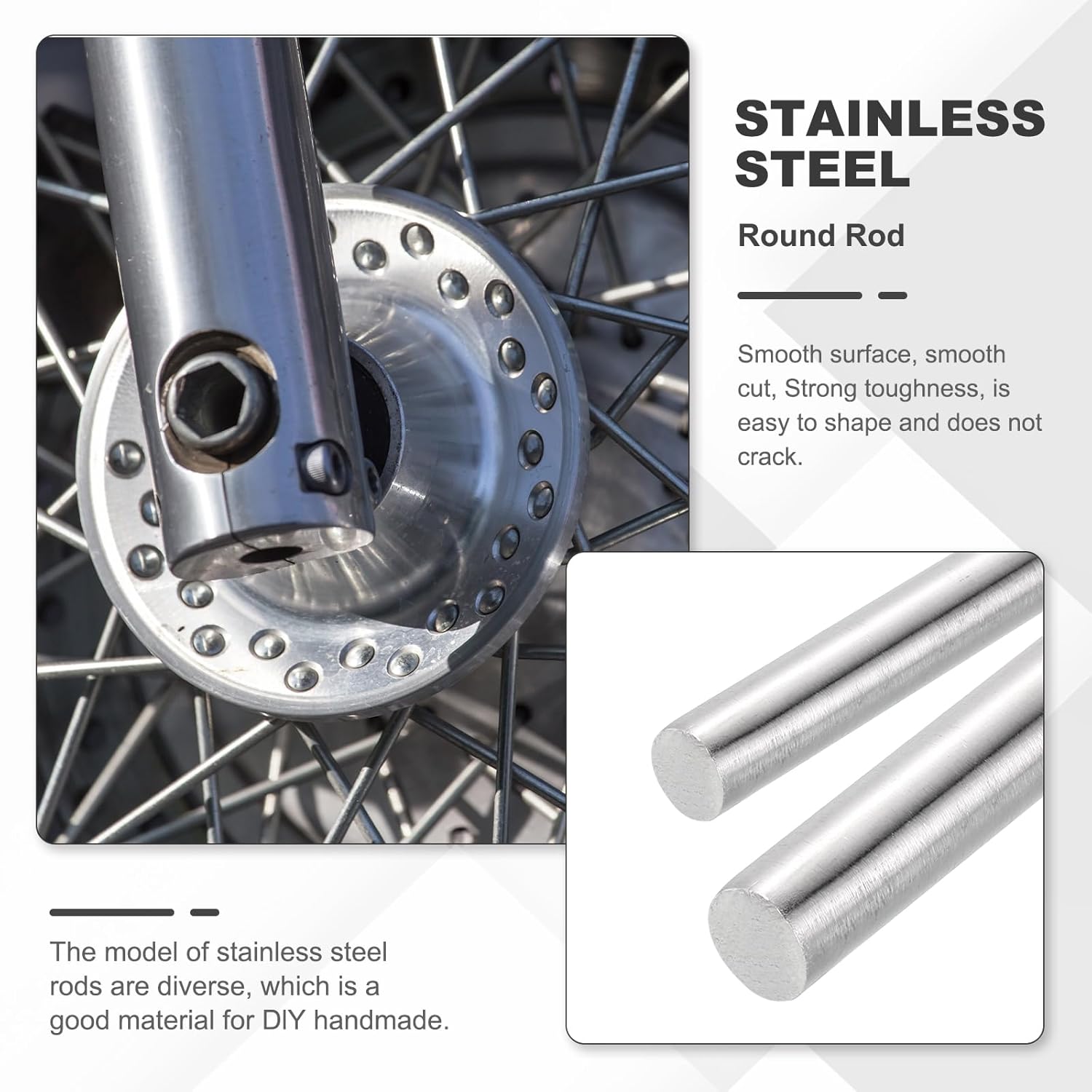 12.7mm x 305mm Round Stainless Steel Shaft, Full Metal Shaft Smooth Rods for Industry Craft Model Metalworking, 12 Inch Length 1/2" Diameter, Silver