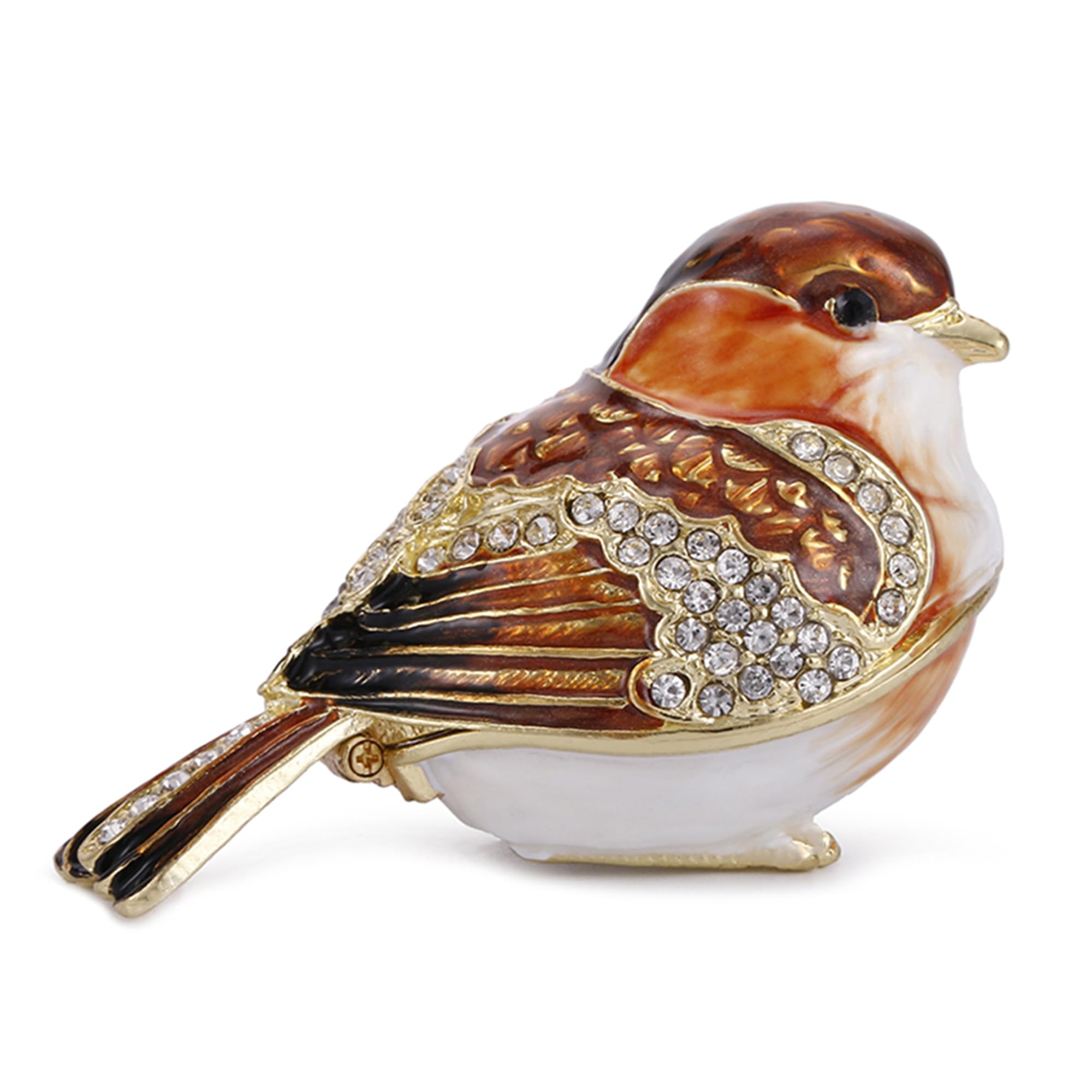 Vie jeune Hand Painted Enamel Goldfinch Bird Trinket Box, Hinged Unique Mini Ring Necklace Jewelry Organizer, Classical Bejeweled Storage, Figurine Collectible Keepsake Home Decor (Goldfinch)