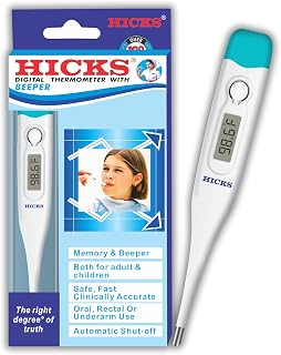 Hicks DMT-102 Digital Thermometer for Fever Home | Professional Clinical Accuracy | Digital Medical Thermometer for Adults & Kids (White)