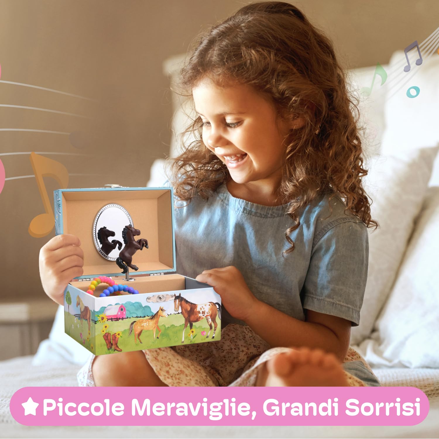 Jewelkeeper - Portagioie Musicale per Bambine con Cavallo Danzante, Design a Stalla e Melodia Home on the Range - Carillon con Spazio per Gioielli e Ricordi