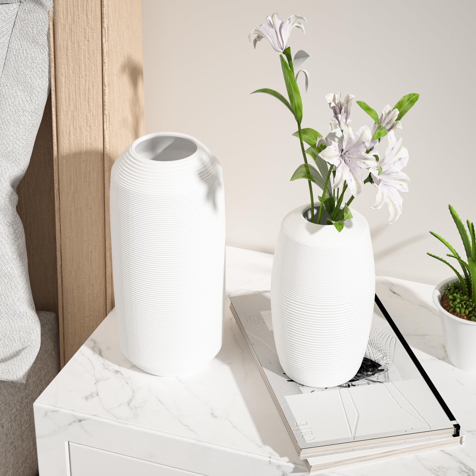 Relexome White Ceramic Vase Modern Boho Flower Vase Set of 2 Decorative ...