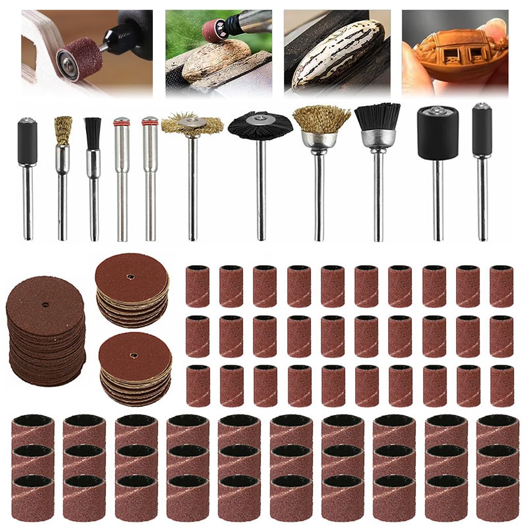 Serplex® 150PCS Rotary Tool Accessory Kit, Multi-Purpose Grinding Sanding Polishing Set with Sanding Bands Discs Wire & Nylon Brushes, 1/8" Shank Universal Rotary Tool Bits for DIY Wood Metal Cleaning-image-43