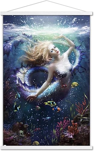 Trends International Melanie Delon - Onde-Scales Mermaid Wall Poster, 22.37" x 34.00", Premium Print and White Hanger Bundle