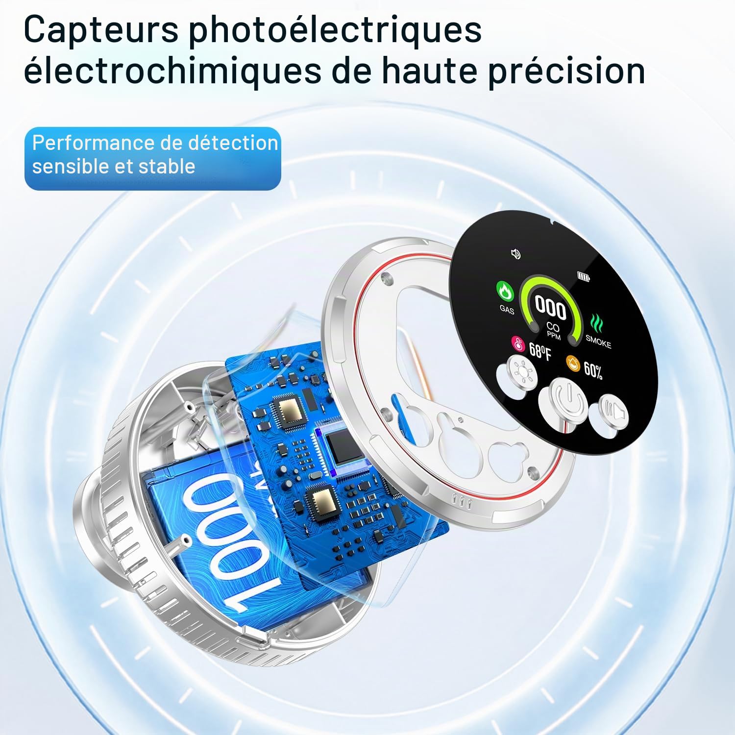 5IN1 Détecteur de fumée et de monoxyde de Carbone à Broche et Combinaison de gaz Naturel Combustible, Batterie de Secours, Capteur de température et d'humidité pour la Maison hôtel RV HD13 (2, Black)