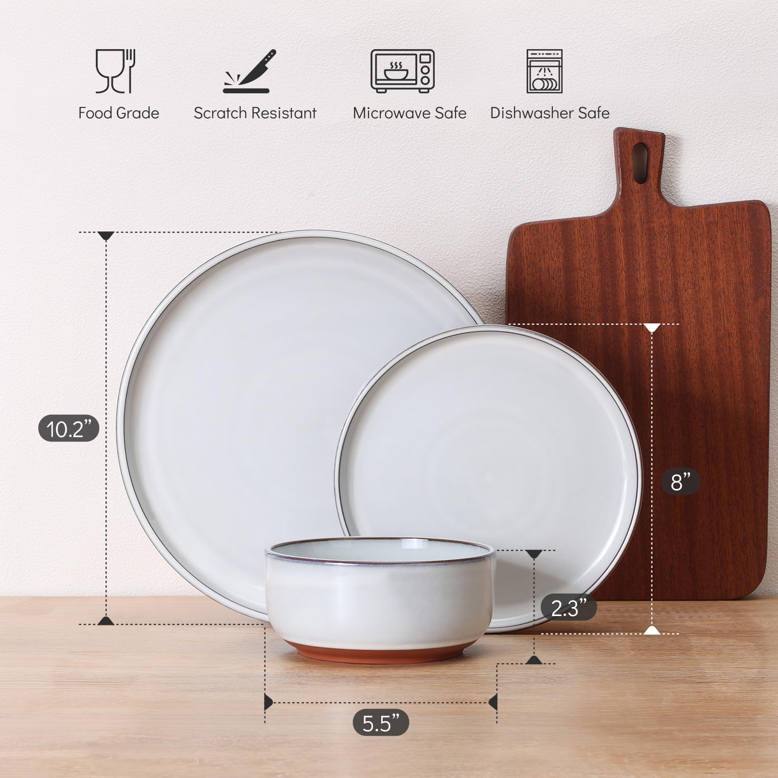 E-far Steingut Geschirrsets für 4 Personen, 12 Stück reaktive Glasur Teller und Schalen Sets, elegante Gerichte mit rustikalem Terrakottaboden, spülmaschinen- & mikrowellengeeignet, kratzfest