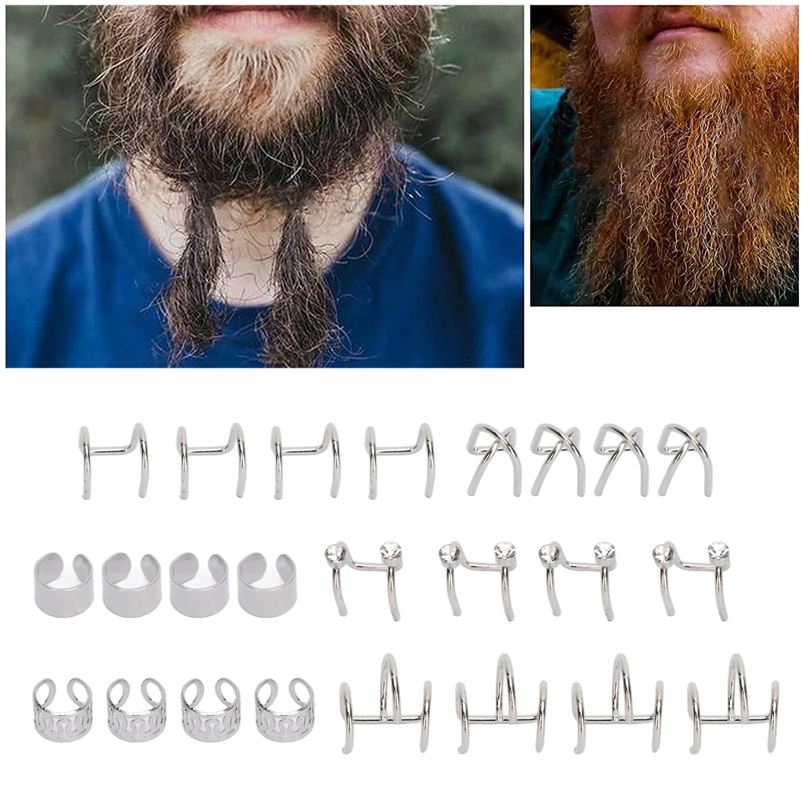 Viking Beard Beads, 24Pcs Antique Exquisite Viking Beard Beads Clamp Metal Unique Durable for Bracelet, Silver - Image 3