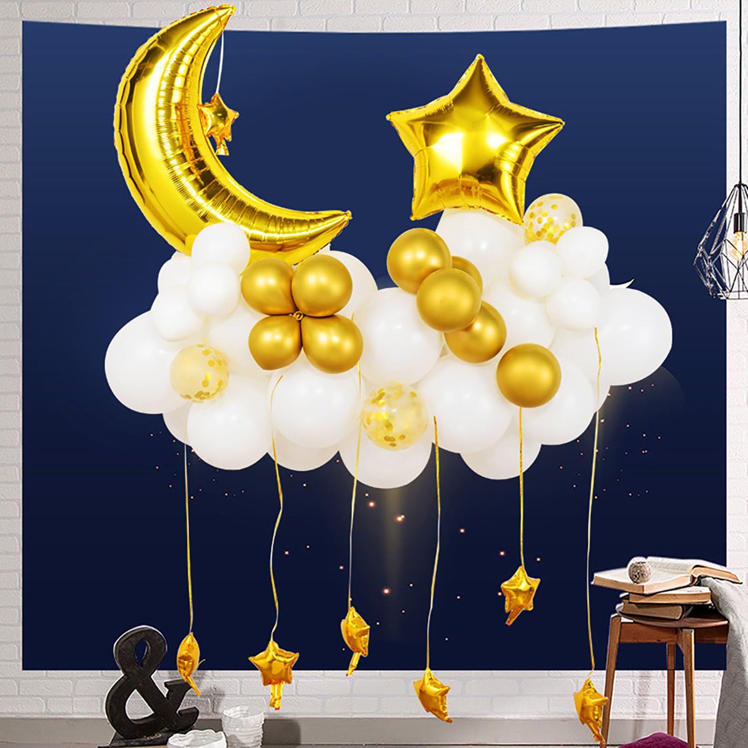 Photo 1 of 54 Pcs Moon and Star Balloons Set White Balloons with Moon and Star Balloons forTwinkle Twinkle Little Star Party Decorations, Birthday Party Decoration White and Gold Party Decorations