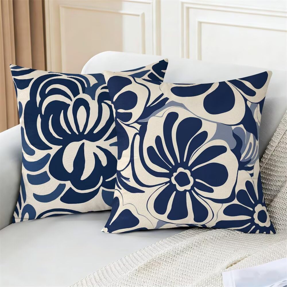 Federe Cuscini da Esterno Impermeabili 65x65 Blu Navy Copri Cuscini per Divano Fiori Federa Cuscino Astratto Decorativi Copricuscini per Divano Giardino Patio Soggiorno Copricuscino Set di 2 (IU367)