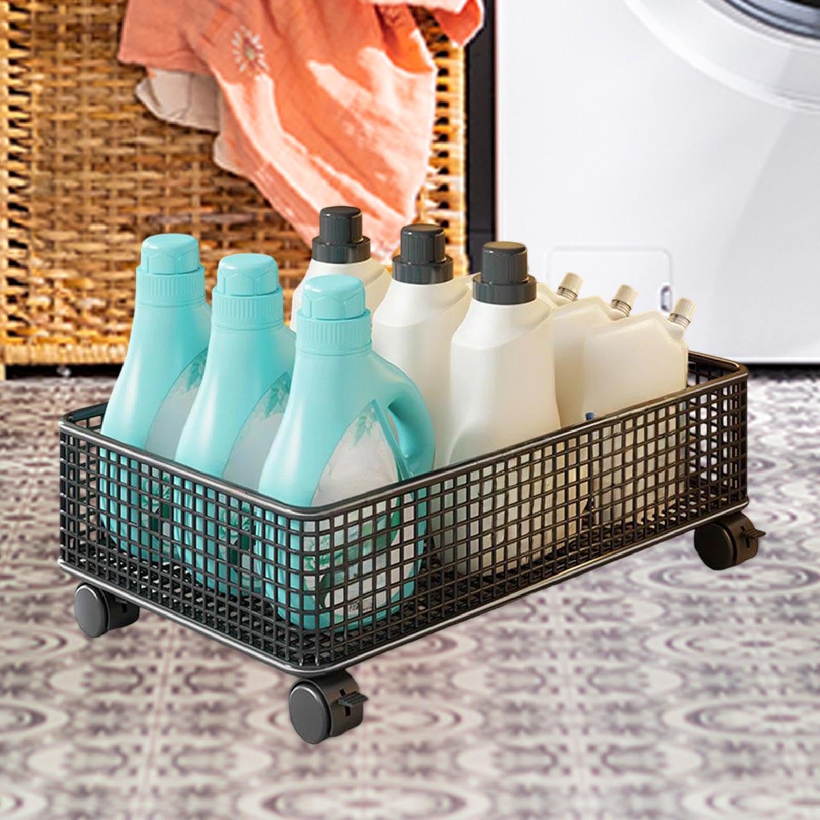Organizzatore sotto Il Tavolo, Contenitore per Il Bagno, 1 Strato, Portatile E Versatile, con Rotelle Scorrevoli, per Cucina, Soggiorno, Casa, Nero