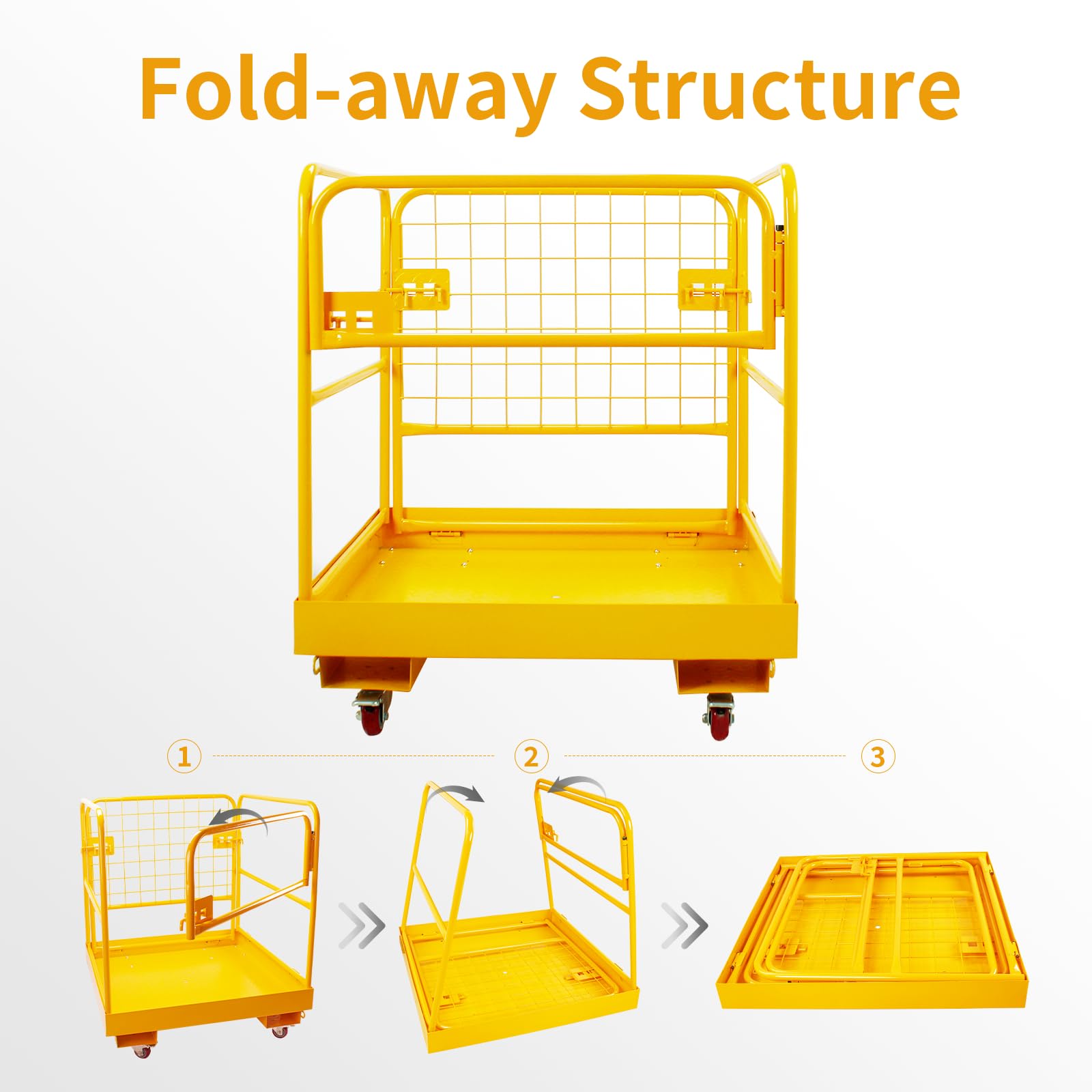 Jaula de seguridad para carretilla elevadora, cesta de elevación de 36 x 36 pulgadas, cesta de carretilla elevadora resistente, capacidad de 1200 libras con 4 ruedas, juego de seguridad,
