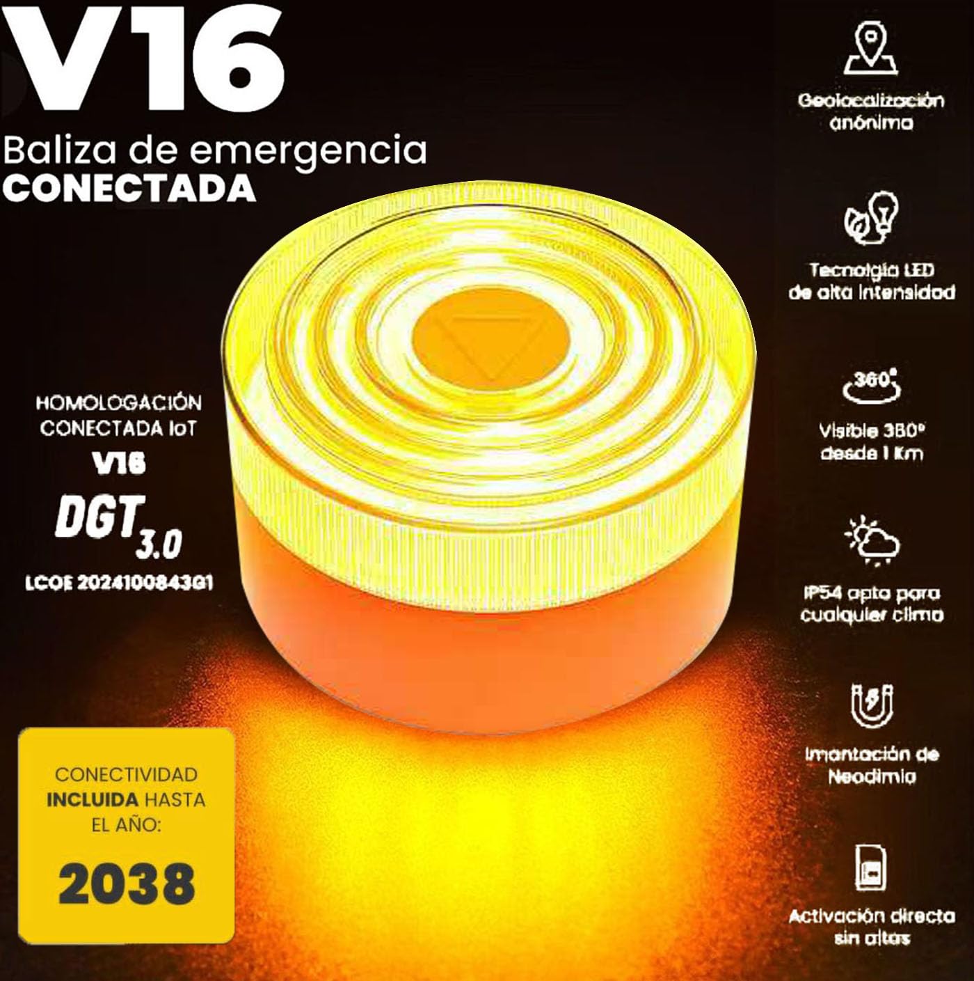 Baliza V16 Conectada a DGT 3.0 con Geolocalización, Luz de Emergencia V16 Homologada para Coche,Datos Incluidos hasta 2038 (V16 Blanco X3)