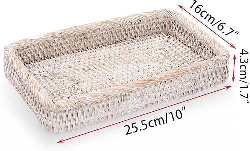 Miniatura 5 de Sumnacon Bandeja de Tocador de Baño de Ratán de 10 Pulgadas - Bandeja Decorativa de Ratán para Tanque de Inodoro para Toalla de Mano de Papel, Cesta
