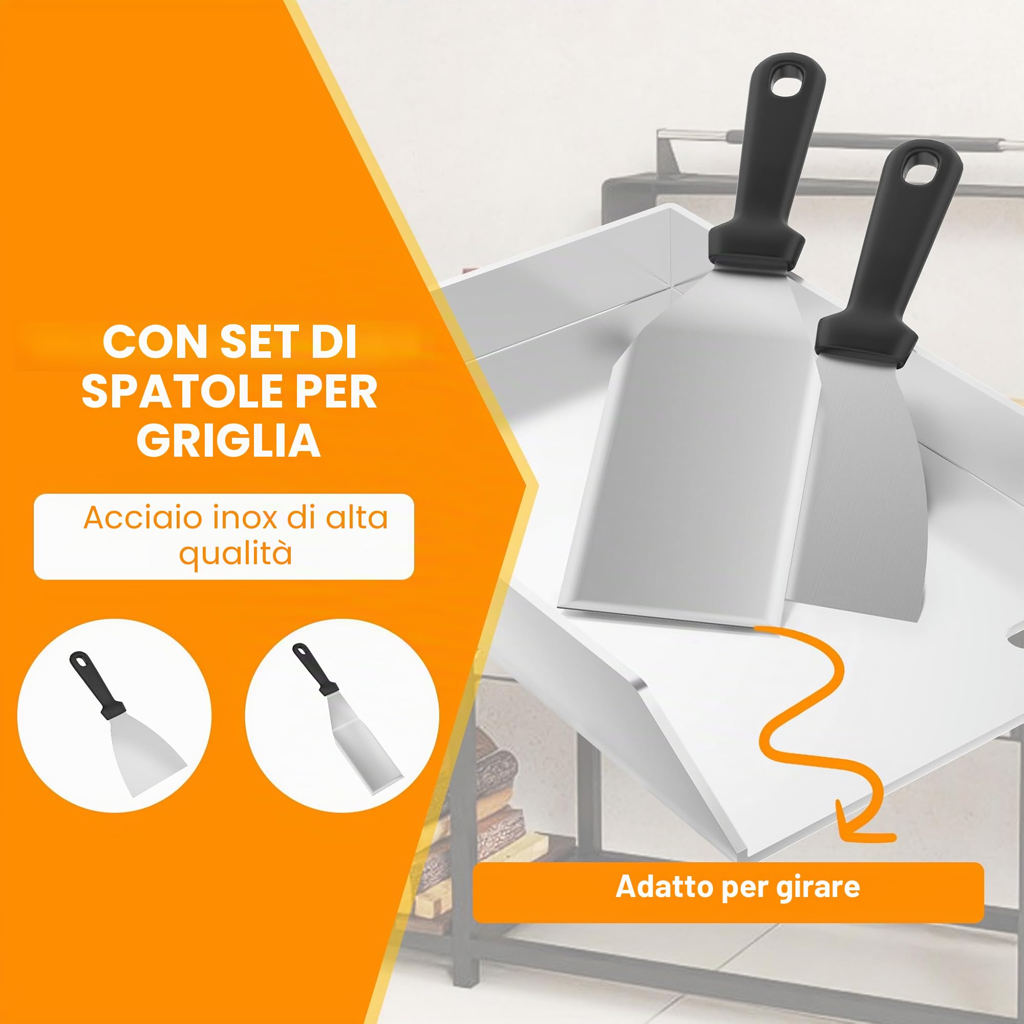 FIVMEN Plancha, piastra per barbecue in acciaio inox, 30 x 20 cm, universale, con 2 spatole, piastra in acciaio inox, per barbecue, barbecue a gas, griglia a carbonella