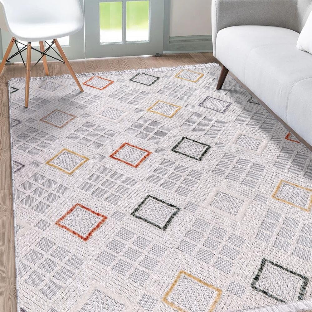 Danube HomeRenzo Area Rug|Polyester Floor Covering Rectangle Carpets | Stain Resistant Washable Anti Slip Indoor Rugs |Carpet For Living Room Bedroom Dining 200x300cm-Multi Color 231304702155