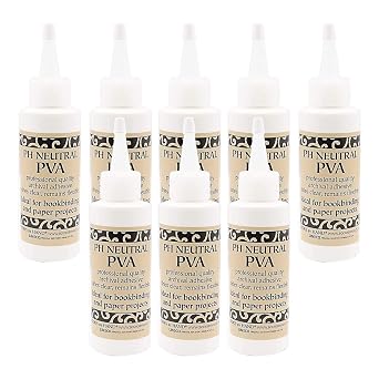 Books by Hand, PH Neutral PVA Adhesive Glue, Fast Setting, Re-Moistenable, Lays Flat, Dried Clear, Ideal for Bookbinding Paper Arts Photos DIY-4 Ounce Pack of 8