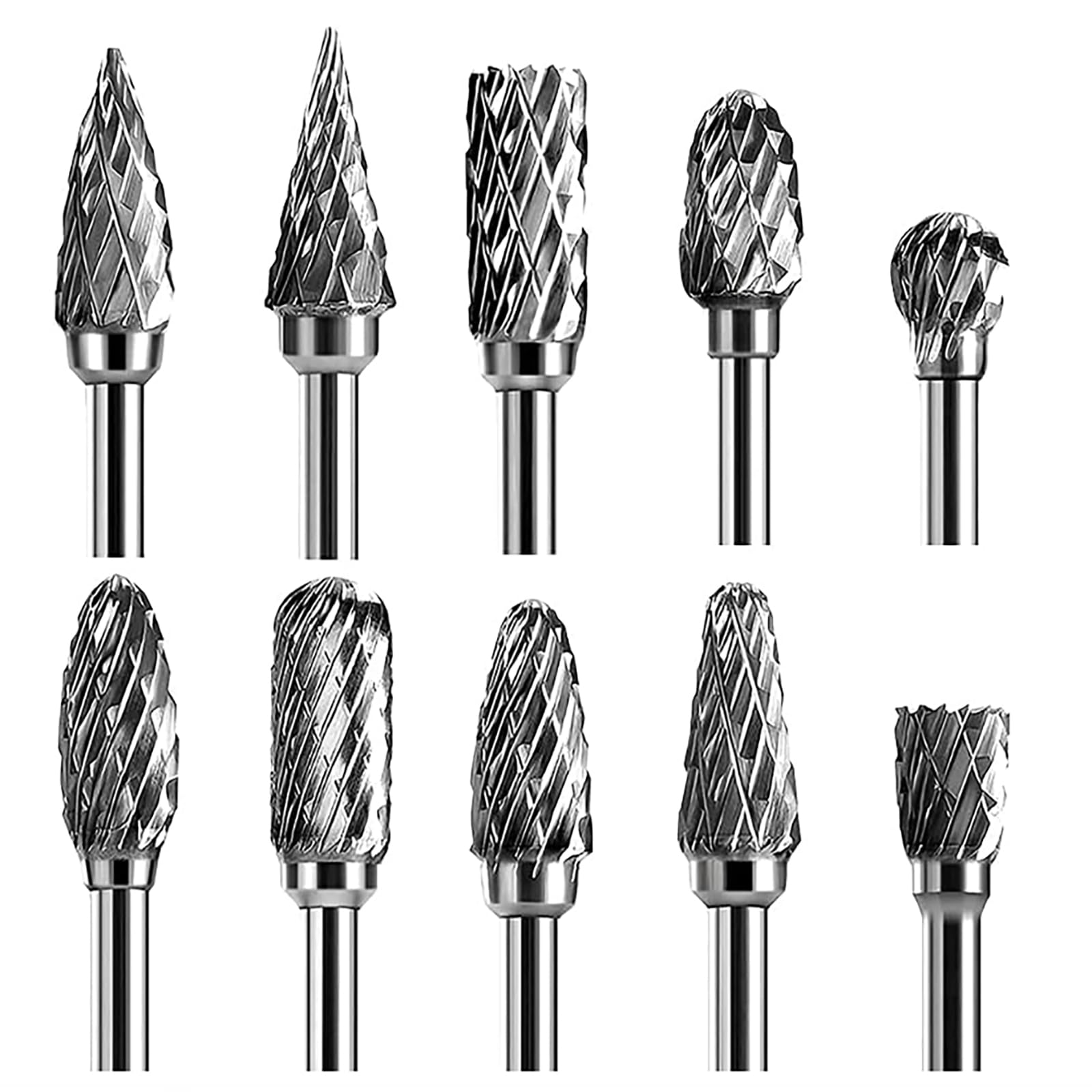 10Pcs Carbide Rotary Burr Set for Dremel,Die Grinder Bits Compatible with Dremel Rotary Tool Accessories, 1/8" Shank, Wood Carving, Metal Grinding, Polishing, and Engraving Tools