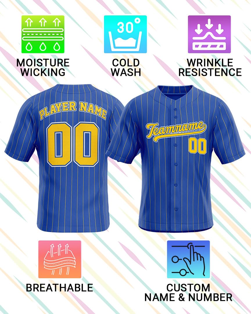 Custom Stripe Baseball Jerseys - Personalized Pinstripe Team Uniforms for Men, Women, Boys, Girls - Add Your Name, Number, Logo - Customized Baseball Shirts for Sports Fans, Teams, Events, Gifts