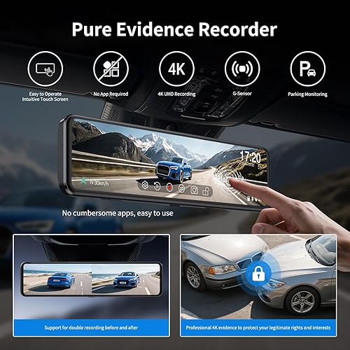 Miniatura 2 de JOMISE G814 11" 4K+2.5K Cámara de Espejo Retrovisor — Sin WiFi/Bluetooth, Cámara de Salpicadero Frontal y Trasera, Grabadora de Evidencia Pura,
