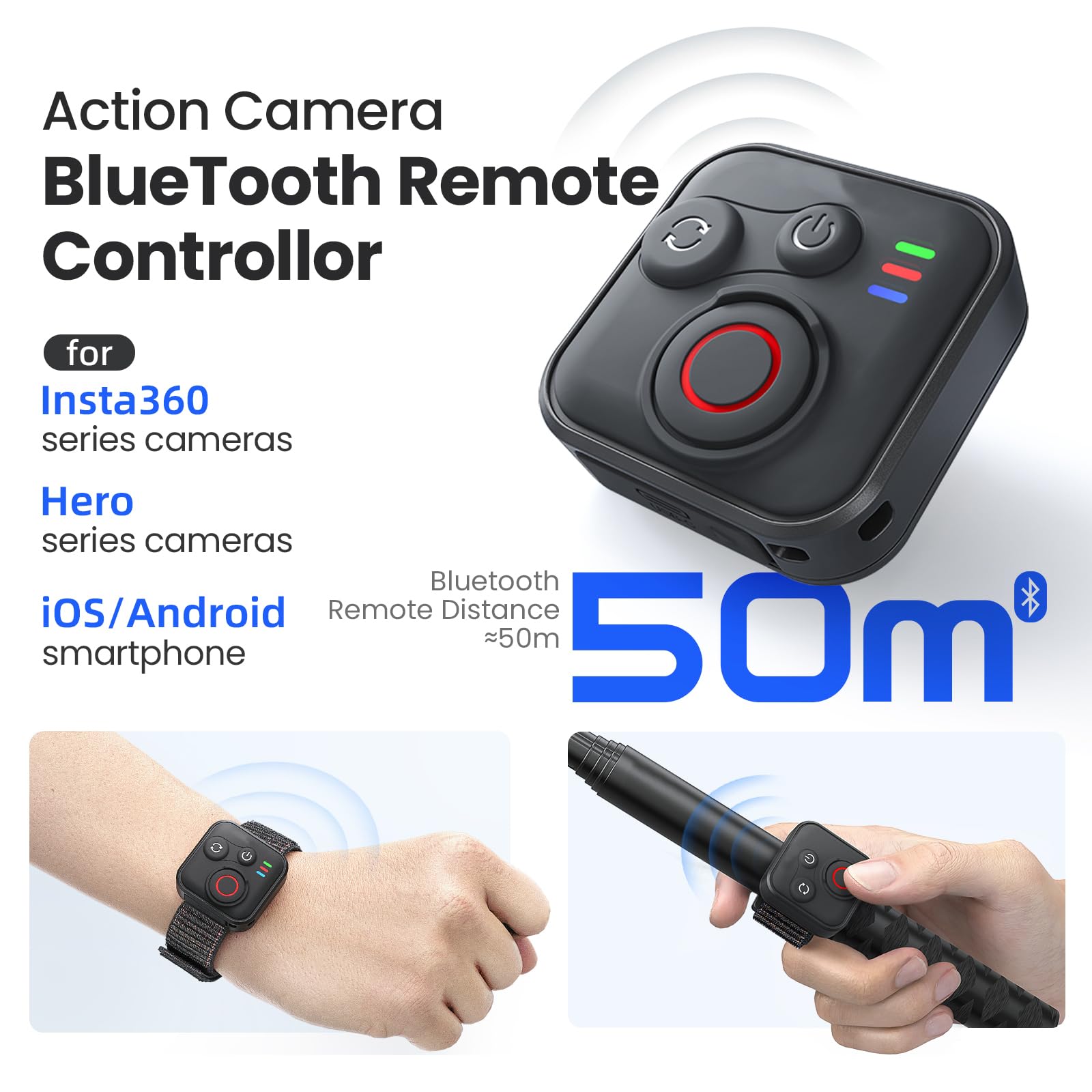 Telecomando Bluetooth Insta360 BT5.1 Tipo-C Impermeabile 50 m 96 h Resistenza Smartphone Fotocamera Accessori