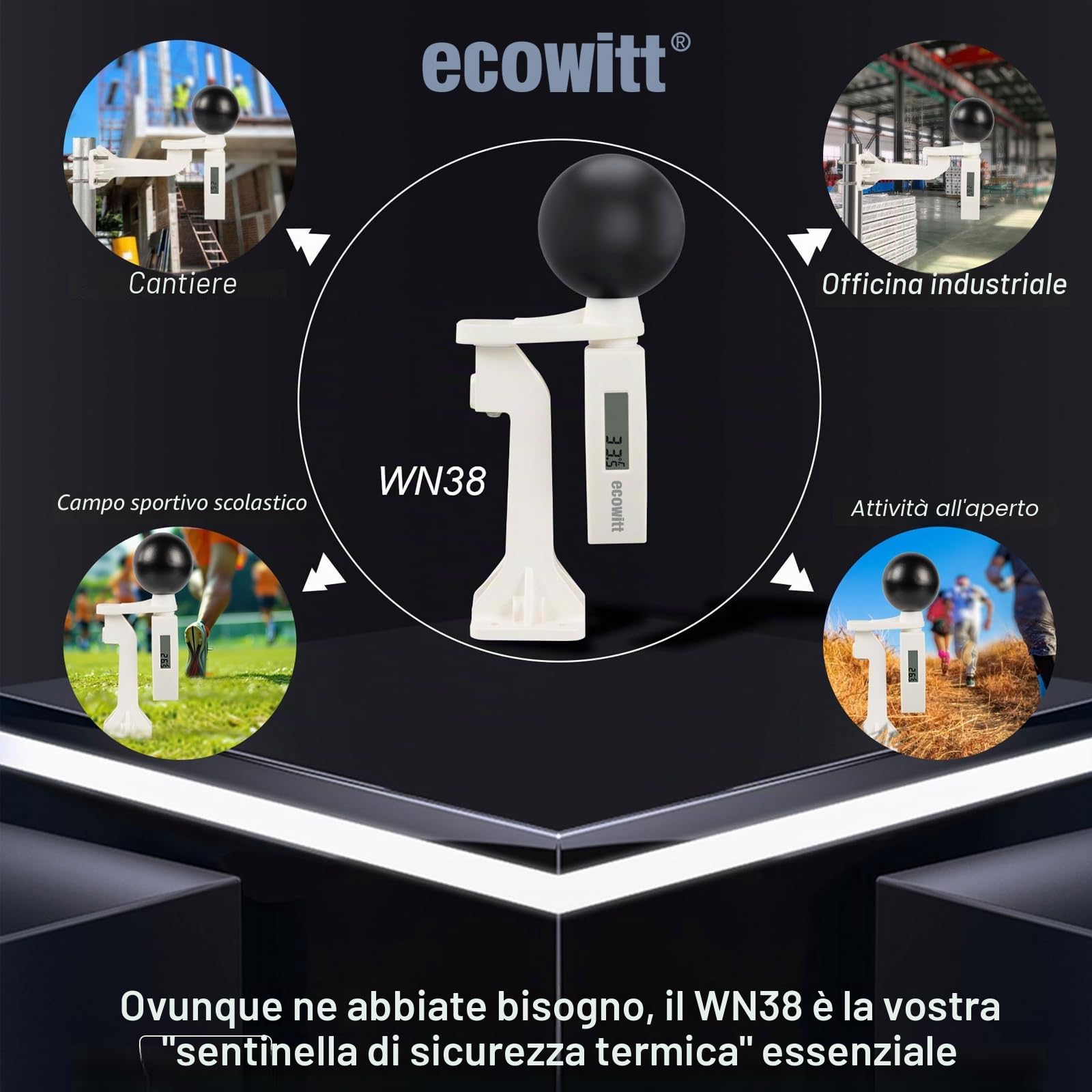 ECOWITT WN38 WBGT + HI Misuratore di indice di calore Sensore di temperatura globo nero Accessorio solo Non può essere utilizzato da solo