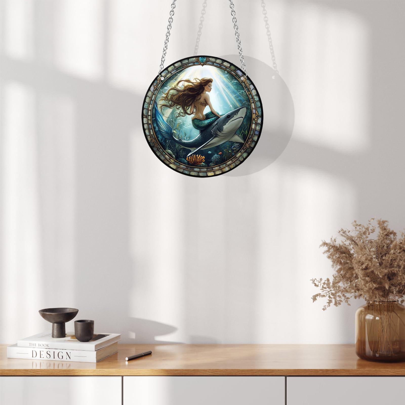 Xuoxeji Mermaid Stained Acrylic Window Hanging, 20cm/7.87in Mermaid Stain Acrylic Ornaments, Mermaid Gifts for Mermaid Lovers Women (Mermaid 20cm/7.8in) - Image 3