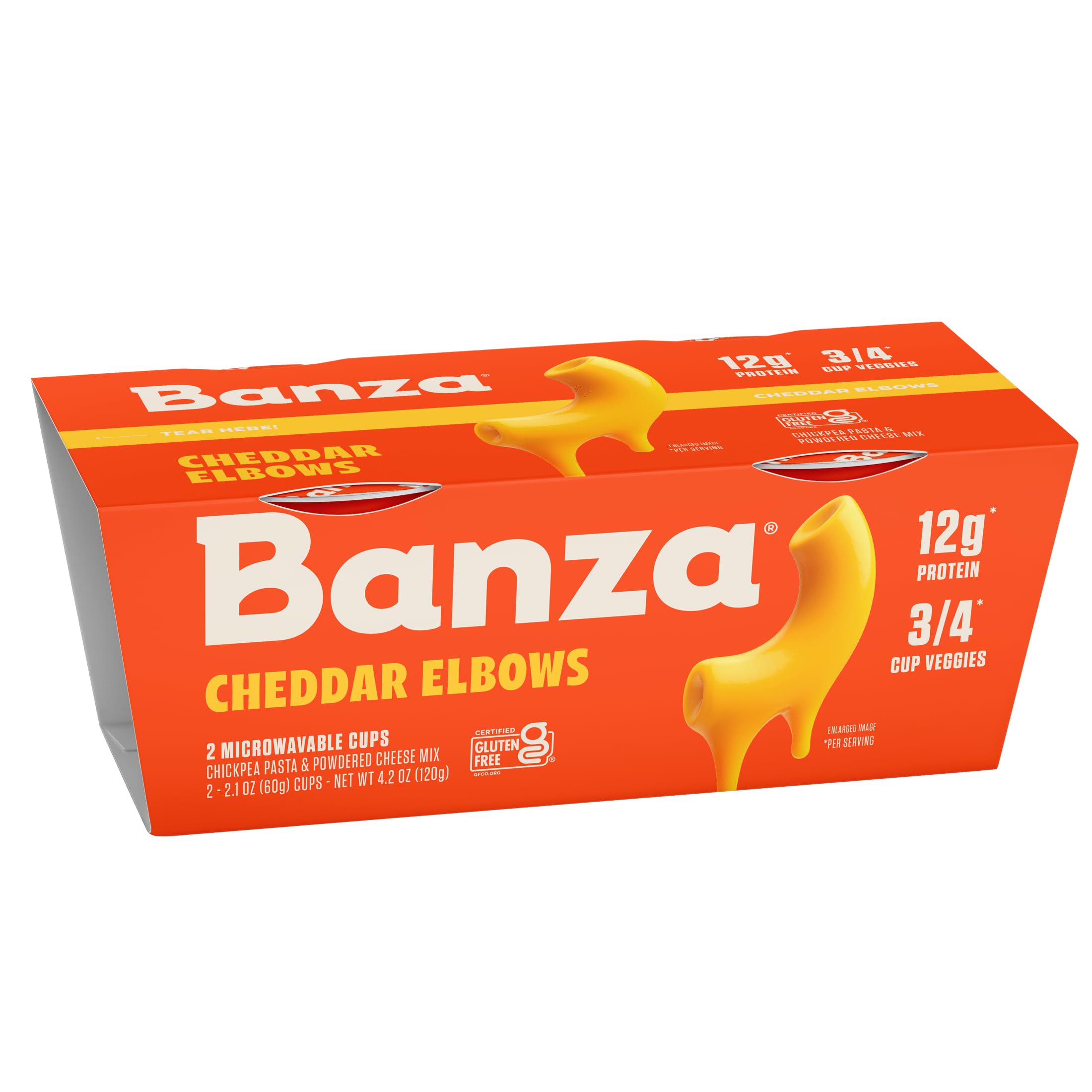 Banza Microwave Mac and Cheese Cups - Elbows & Classic Cheddar Cheese - High Protein, Gluten Free, Convenient and Kid Friendly Mac and Cheese Cups 4.2oz
