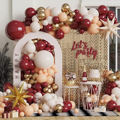 Kit de guirnalda de arco de globos de feliz año nuevo, globos de látex blanco arena y oro burdeos con globos de aluminio 2026 para Año Nuevo,