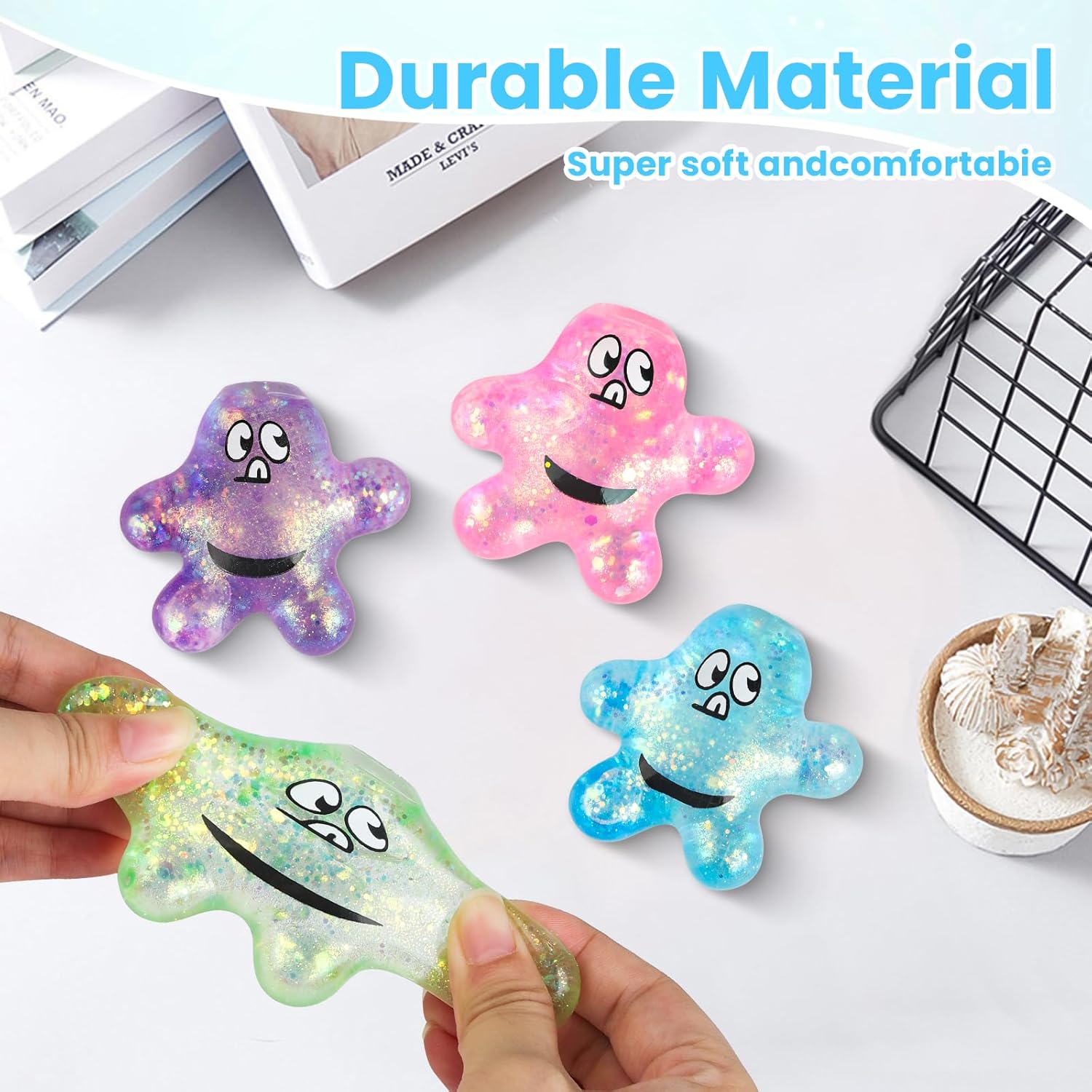 Taba Squishy Toys ，4Pack Marine Life - Starfish Kawaii Stress Relief Fidget Sensory Toys, Soft Silicone Squeeze Gifts for Children, Teens, and Adults