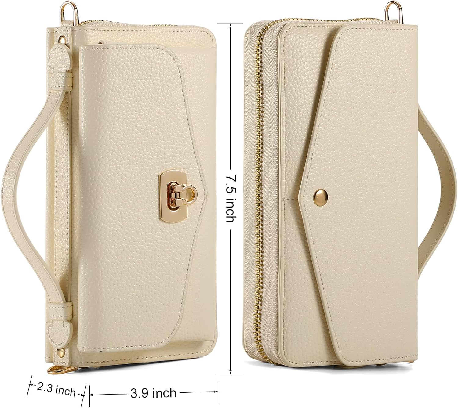 Crossbody Wallet Case for iPhone 17 Pro 6.3", Magnetic Detachable PU Leather Case with RFID Blocking Card Holder, Wristlet & Shoulder Strap, Flip Zipper Clutch Purse for Women - White - Image 6