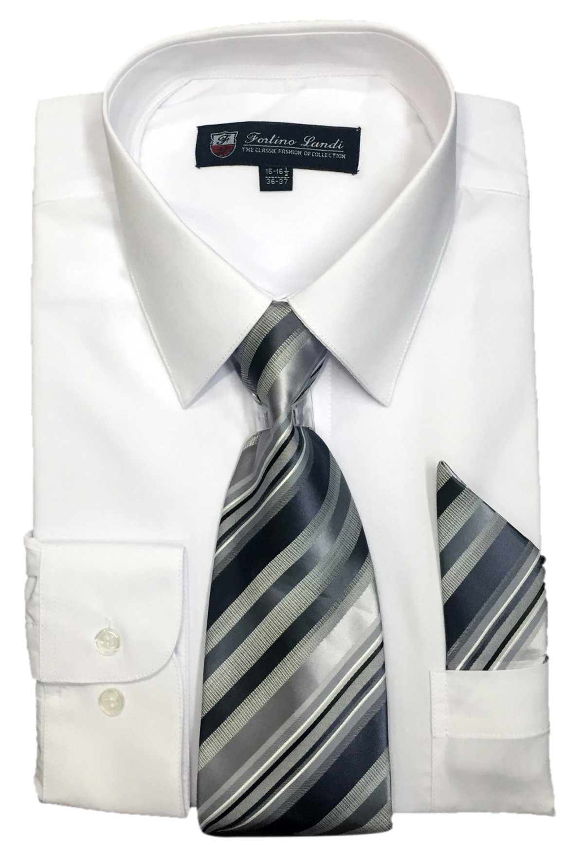 Men's Long Sleeve Dress Shirt With Matching Tie And Handkerchief