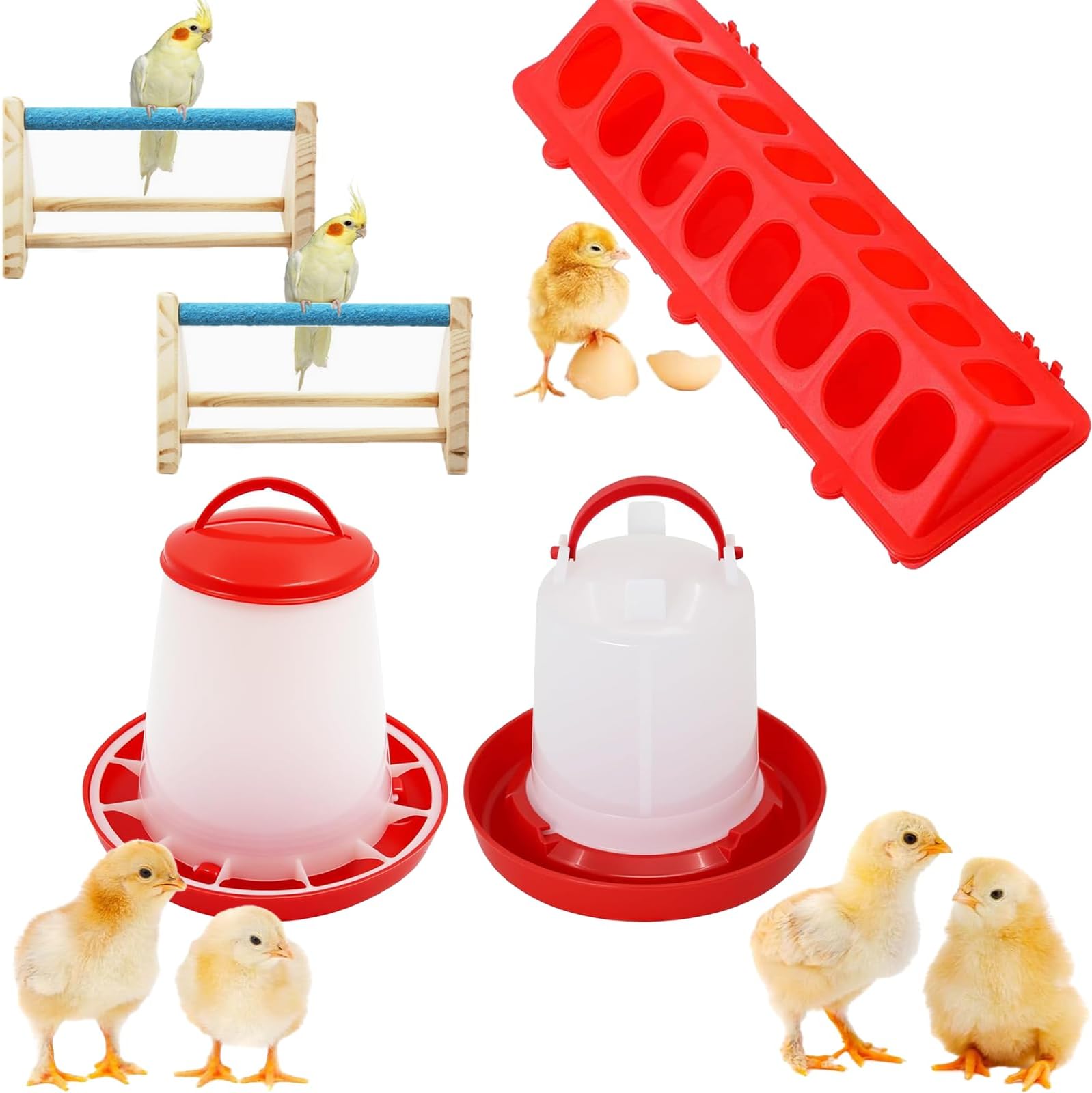 4 Pcs Chick Feeder and Waterer Kit, include 1.5L chicken water tank, 1 L chicken feeder 1 Flip Top Poultry Feeder 1 Chicken Starter Kit, for Coop and Brooder for Small Poultry Baby Chicks Ducks Quail