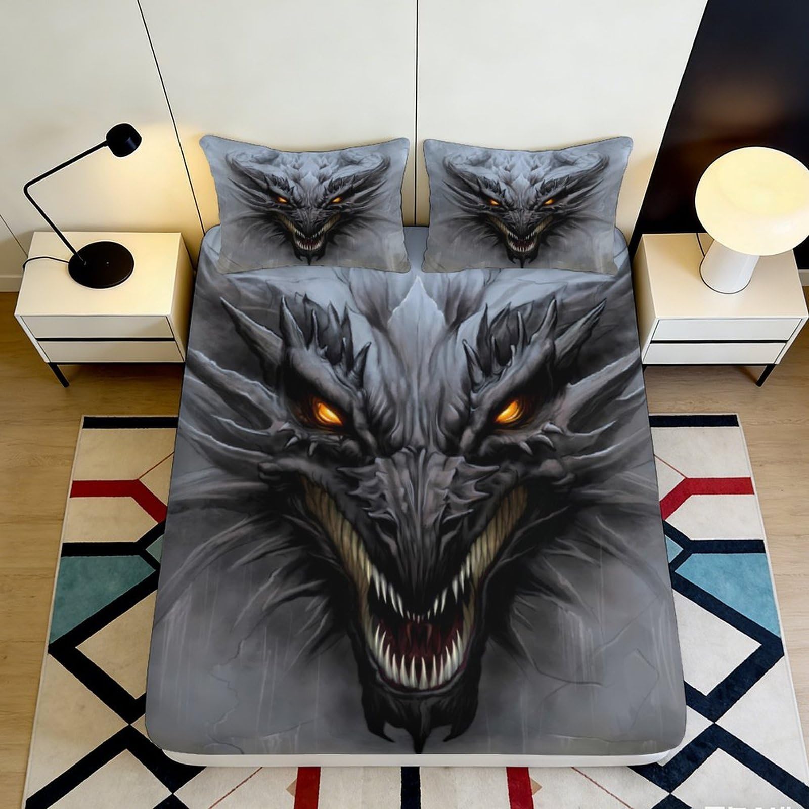3D Printed Wolf Fitted Sheet Microfiber Deep Pocket Bedroom Bedding Non-Slip Wolf Mattress Fitted Cover for Adults Teens 200x200x25cm 90x200x25cm