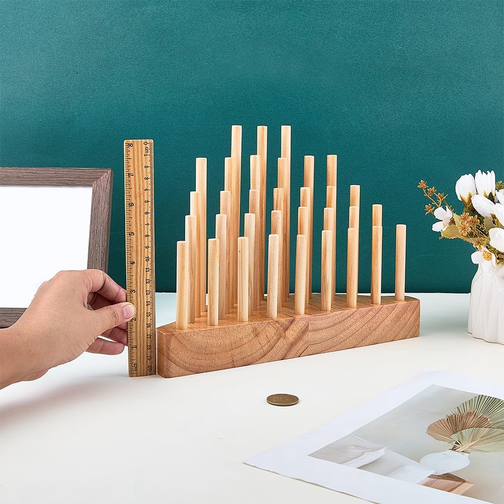 FINGERINSPIRE Finger Puppets Stand 33 Sticks Layered Finger Puppets Stand 3.9x11.7x8.6inch Wooden Arch Display Holder with Natural Peru Color for Home Office Models Storage Organization for Adults
