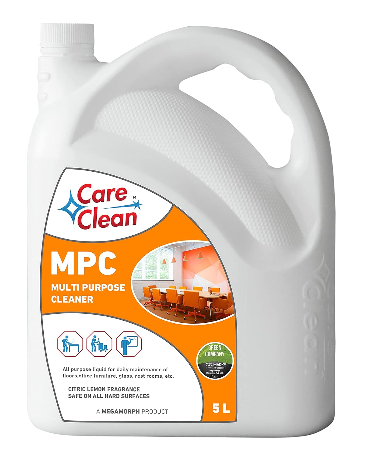 CareClean Multipurpose Cleaner Liquid | Lemon Scented, Biodegradable All-in-One Surface Cleaner for Floors, Tables, Glass & Workstations | Safe & Versatile with Flexible Dilution | 5L